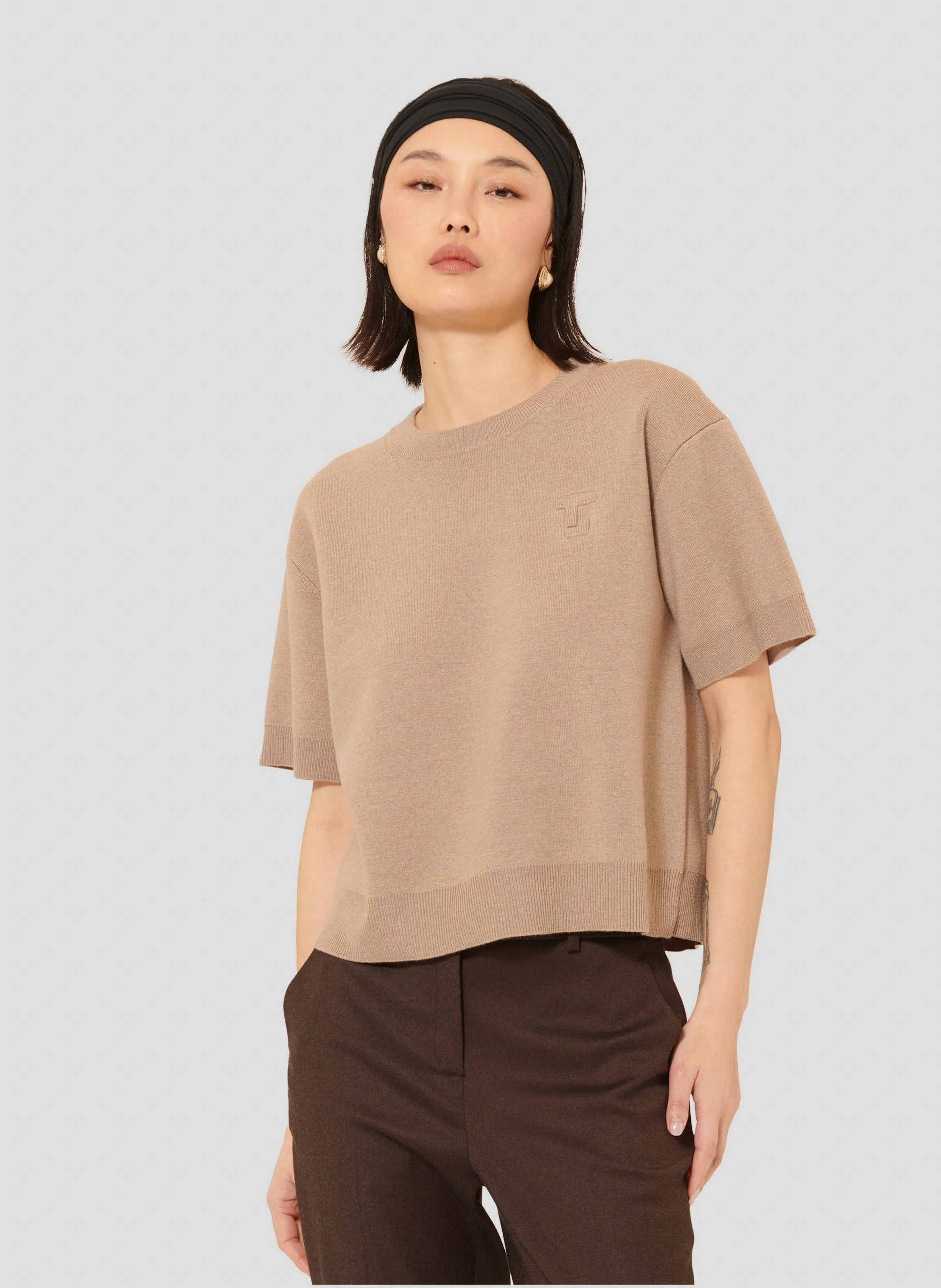 PAMELIA - Pull droit en laine mélangée | Marron