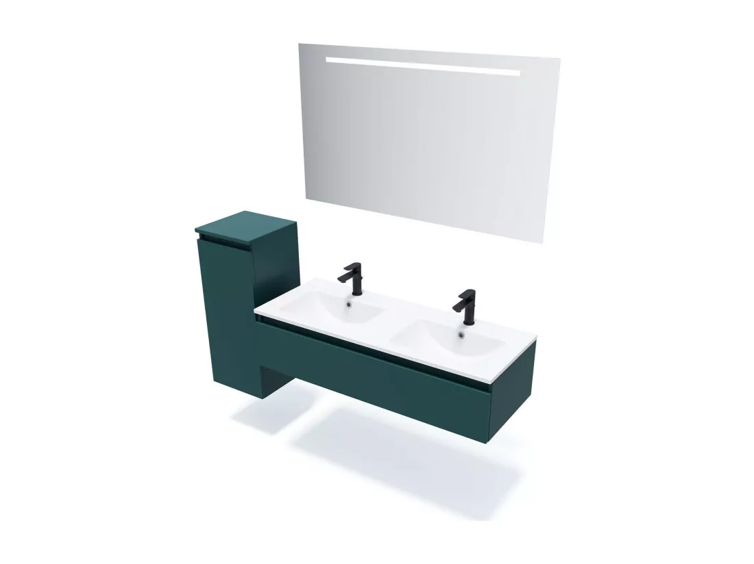 Meuble de salle de bain suspendu 2 vasques à poser 120cm 1 tiroir Bleu - Hudson