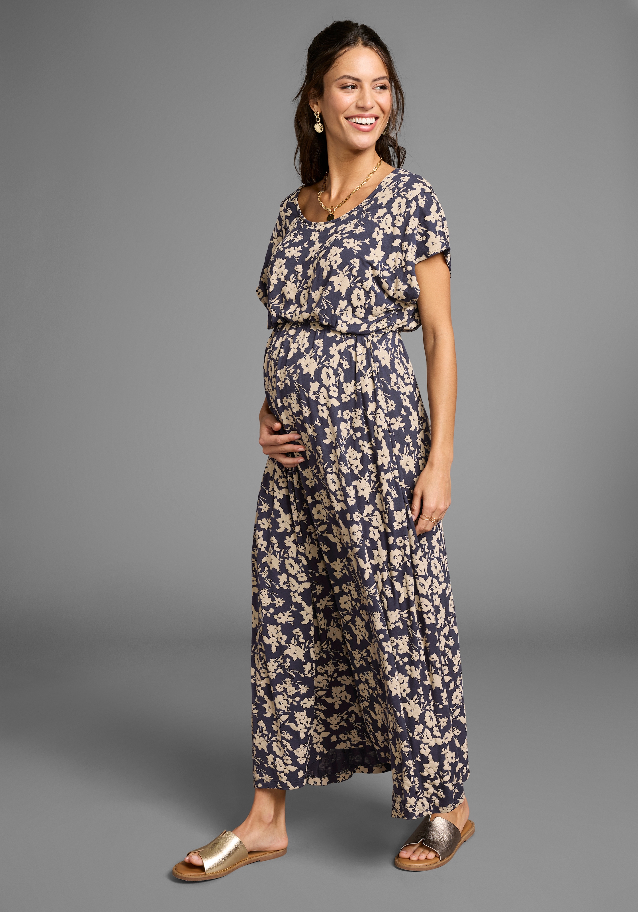Neun Monate Umstandskleid »Langes Schwangerschafts- und Still-Kleid« Ohne Taschen Jersey-Kleid für Schwangerschaft und Stillzeit
