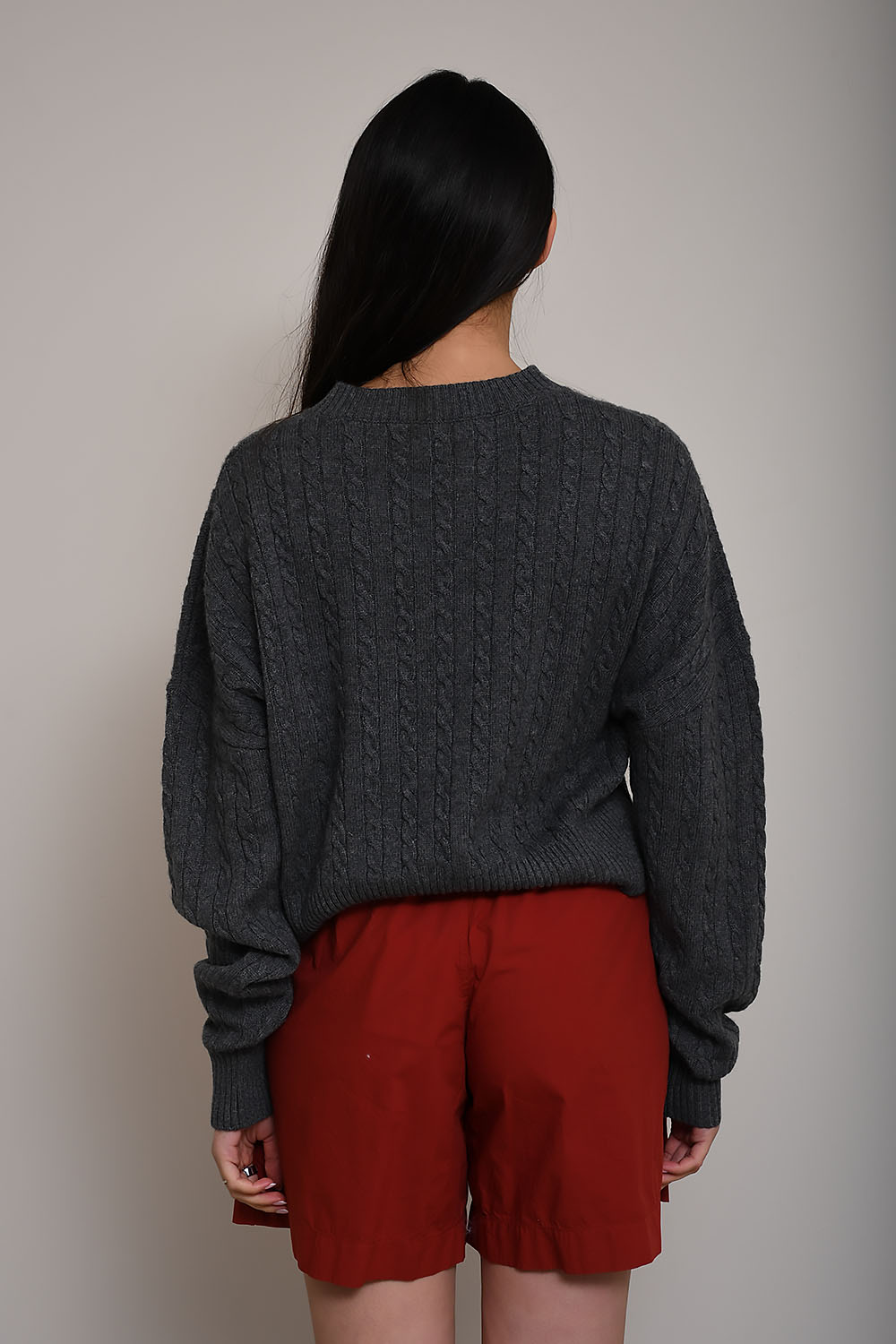 Cropped wool cable crew