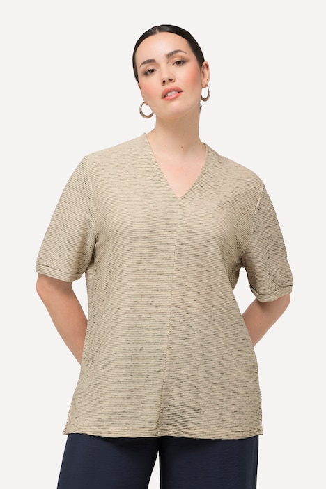 Sweatshirt, Struktur, V-Ausschnitt, Halbarm