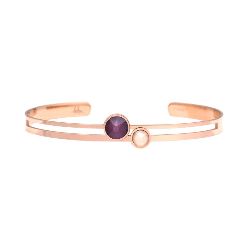 Bracelet rigide en acier cuivré orné de cristaux Swarovski avec pierres Crystal rouge et ivoire