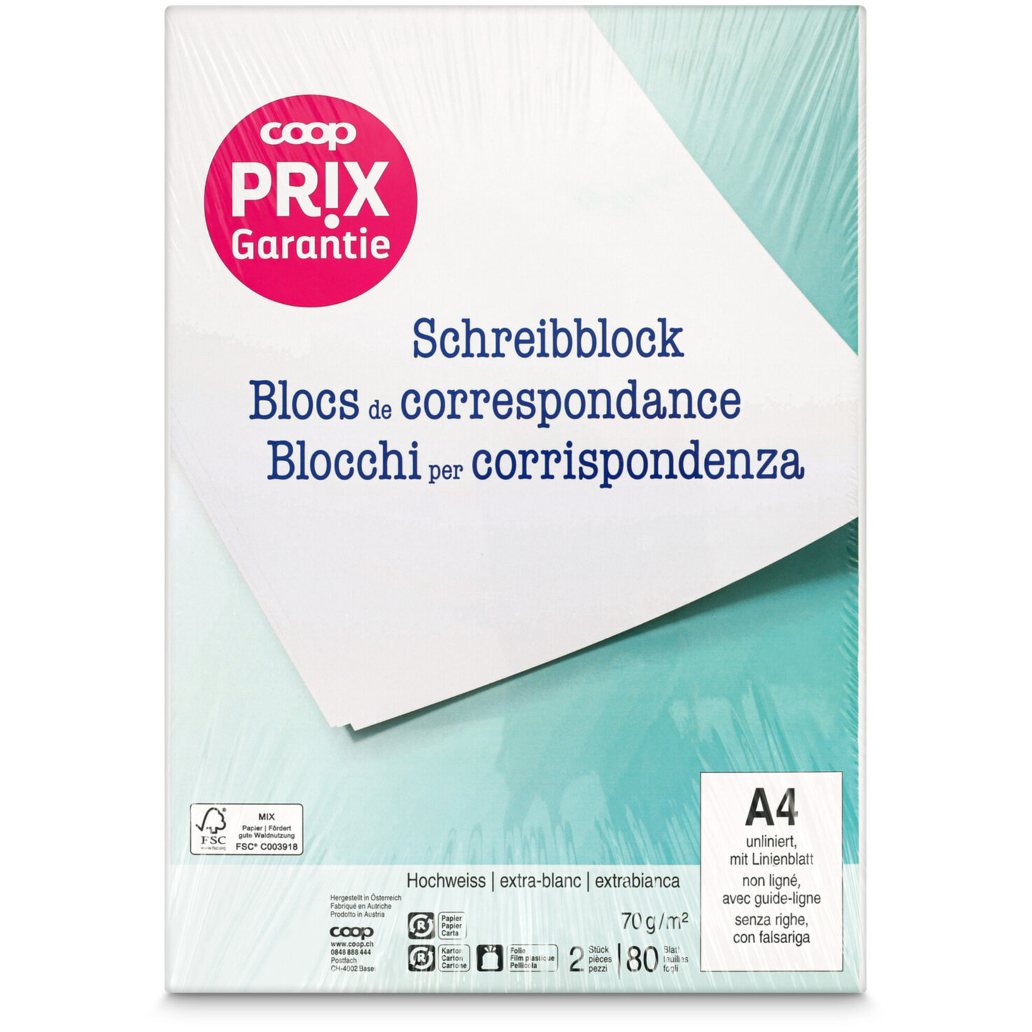 Prix Garantie Schreibblock A4 unliniert 2 Stück