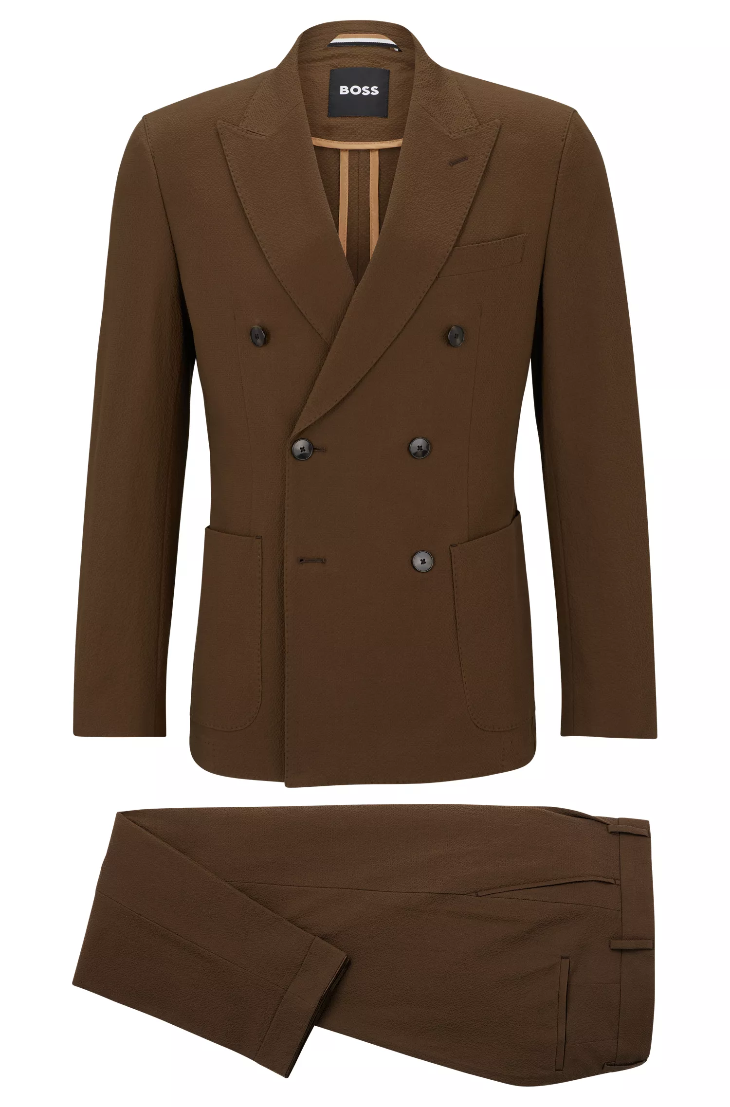 Terno BOSS preto slim-fit em algodão seersucker com elastano