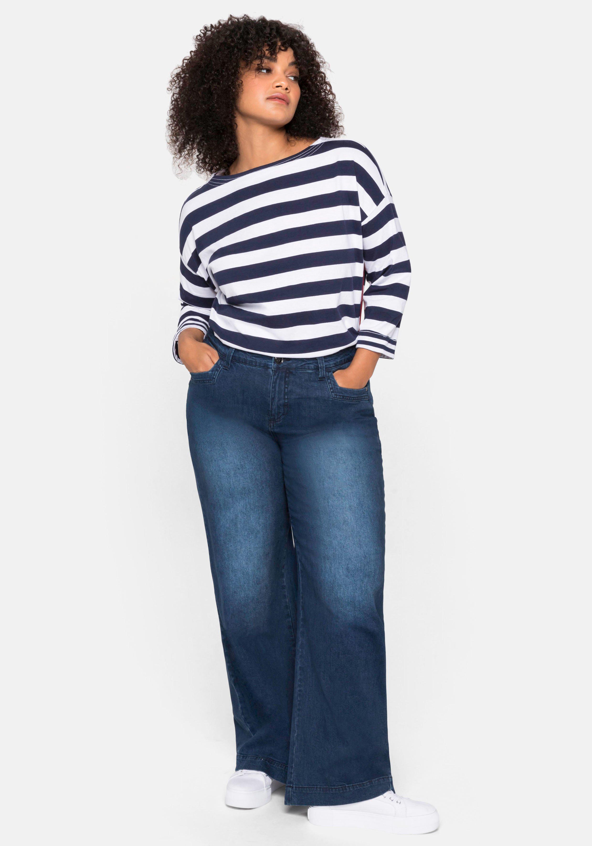 3/4-Arm-Shirt mit Ringeln und U-Boot-Ausschnitt