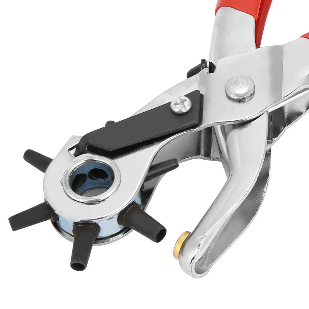 Stahl Revolver Lochzange Gürtellochzange mit Hebelübersetzung für Leder / Stoff / Pappe - Silber / Rot