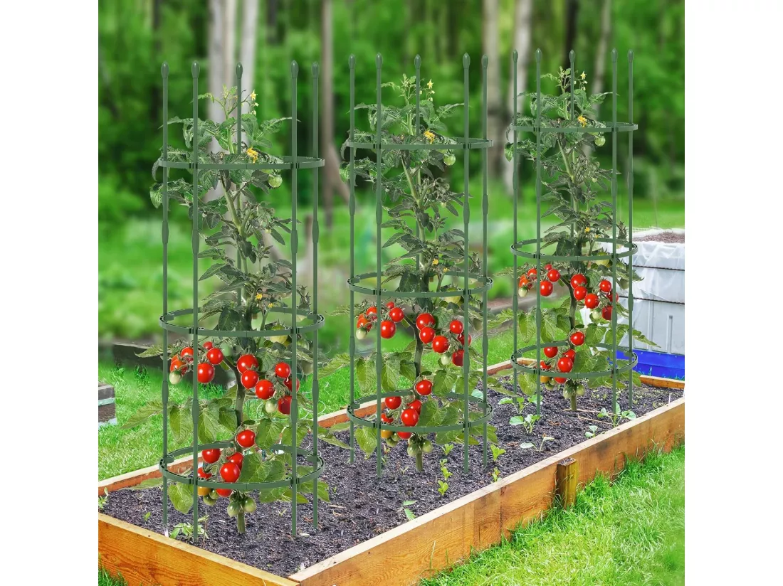 Lot de 3 Treillis Obélisque de Jardin pour Plantes, Support pour Plantes Grimpantes en Métal Réglable avec Clips Attaches, Cage et Supports 2 en 1 pour Vigne Fleurs Légumes(50 x 154 cm)