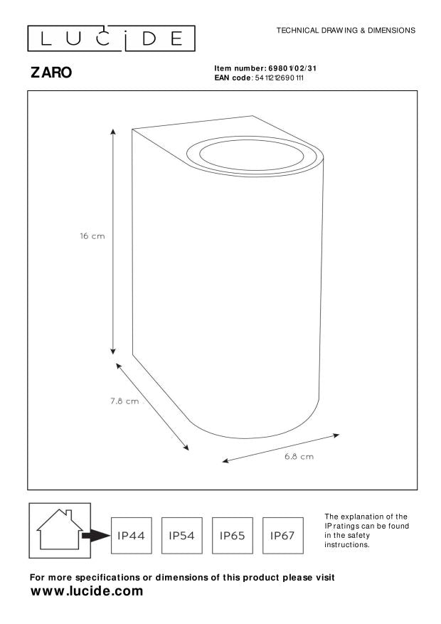 Zaro 2 wandlamp buiten IP44 rond wit
