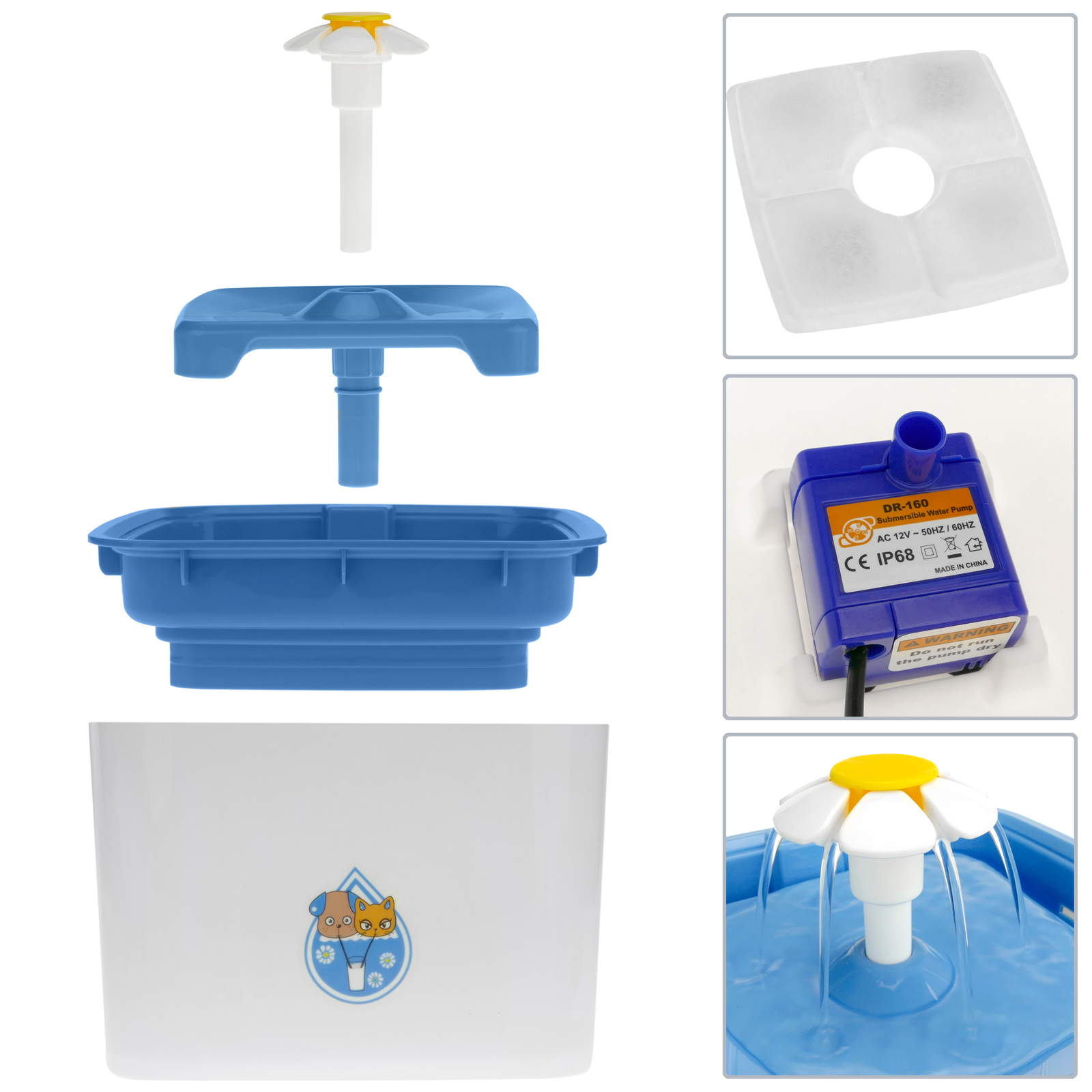 Fonte de água azul de 2,5 litros para cães e gatos. Fonte elétrica com dispensador de água filtrada para animais de estimação.