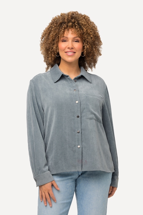 Cord-Shaket, Hemdkragen, Oversized, Knopfleiste, Langarm