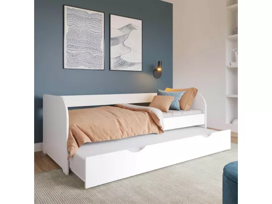 Pack lit banquette Gigogne avec matelas 80x200 cm bois massif blanc EZRA