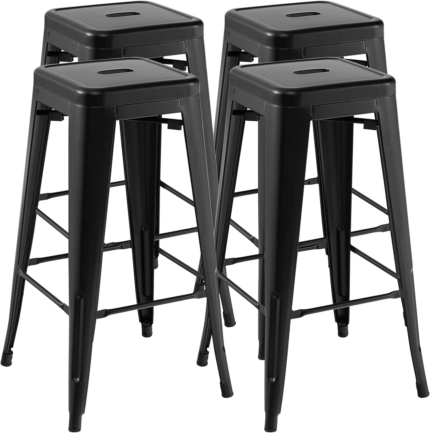 COSTWAY Barhocker 4er Set, Küchenhocker stapelbar, Tresenhocker mit Fußstütze, Bistrohocker bis 150kg belastbar, Sitzhocker, Hocker für Zuhause, Bistro und Esszimmer (Schwarz, Sitzhöhe 76cm)