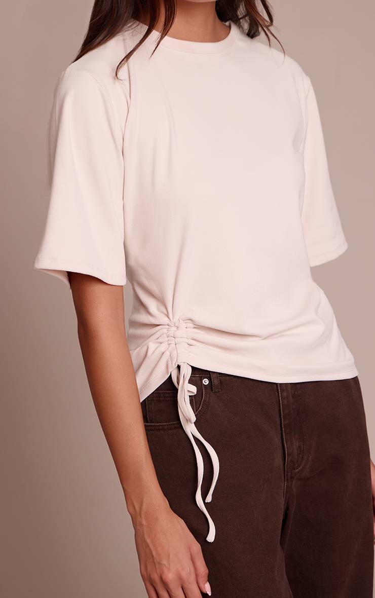 Crème T-shirt Oversize Ultra Doux Avec Détail Froncé