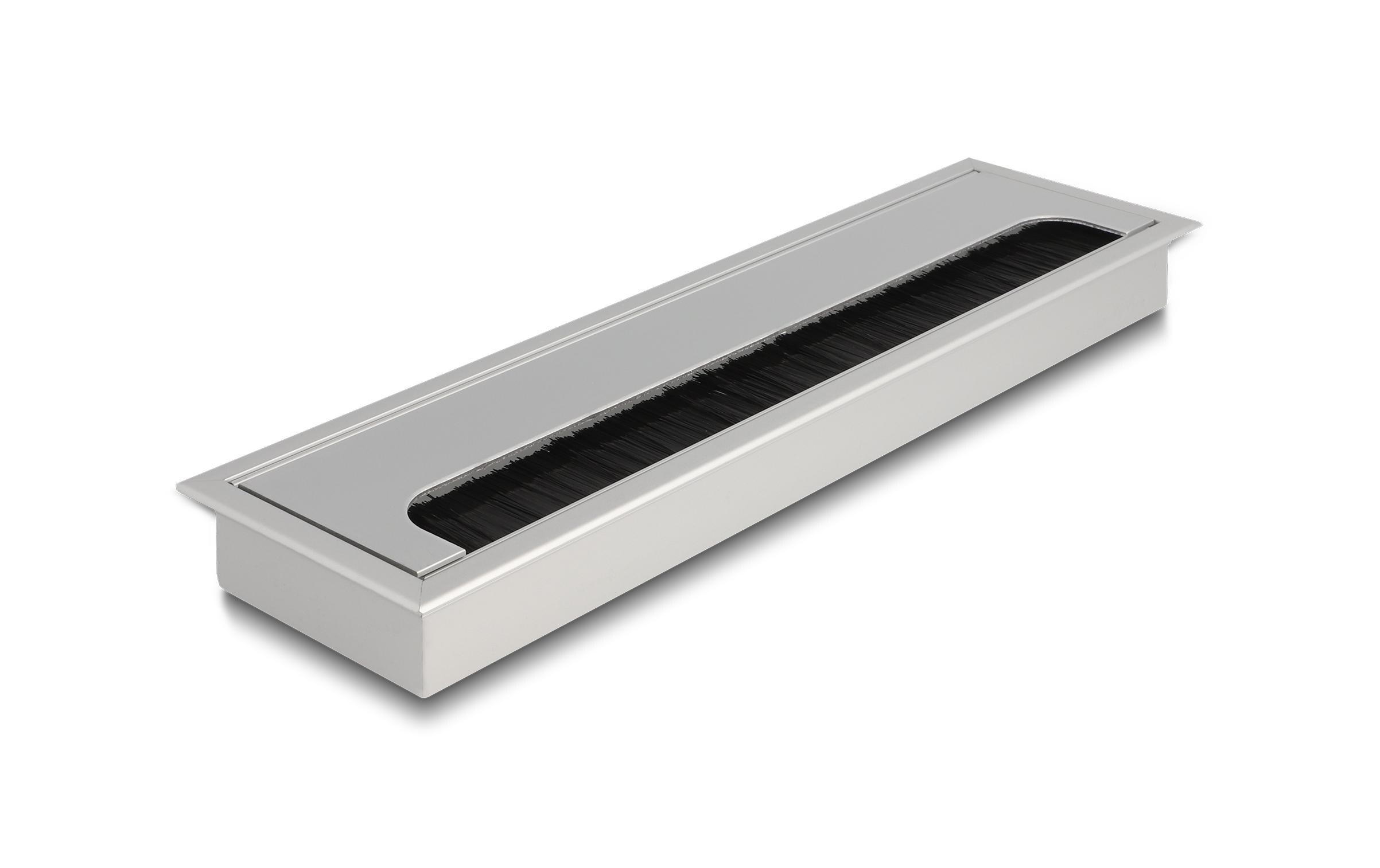 Einbaurahmen für Tisch mit Bürste 280x80x28mm, SilberDelock Kabeldurchführung für Tischeinbau mit Bürste 280 x 80 x 28 mm Silber
