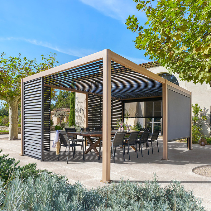 Pergola bioclimatique manuelle EVORA Effet bois Honey