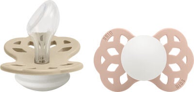 BIBS Infinity Smokker 2-Pack Silikon Str 2 Anatomisk, Vanilla GLOW/Blush GLOW
