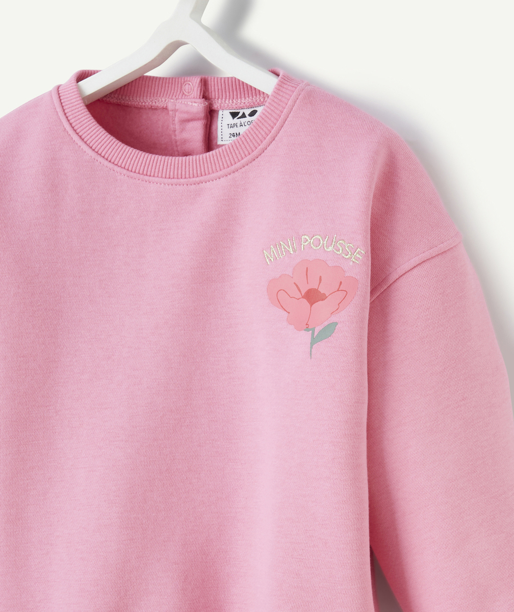 SWEAT BÉBÉ FILLE EN FIBRES RECYCLÉES ROSE AVEC MOTIF THÈME MINI POUSSE