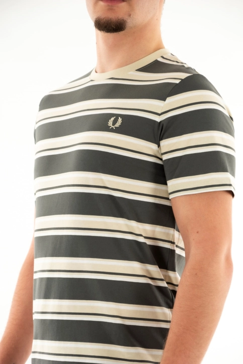 Tee shirt fred perry stripe u98 fieldgreen/oatme