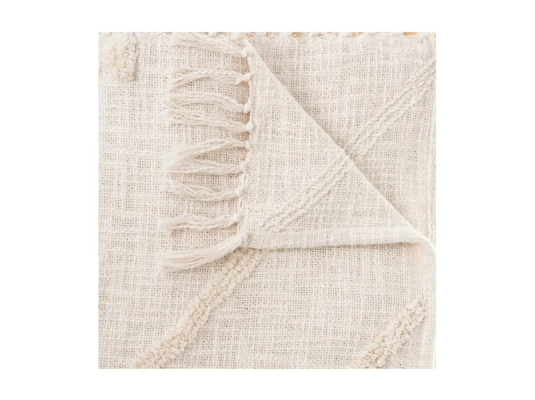 Jeté de Lit en Coton Ivoire motif Inca tufté 130 x 180 cm