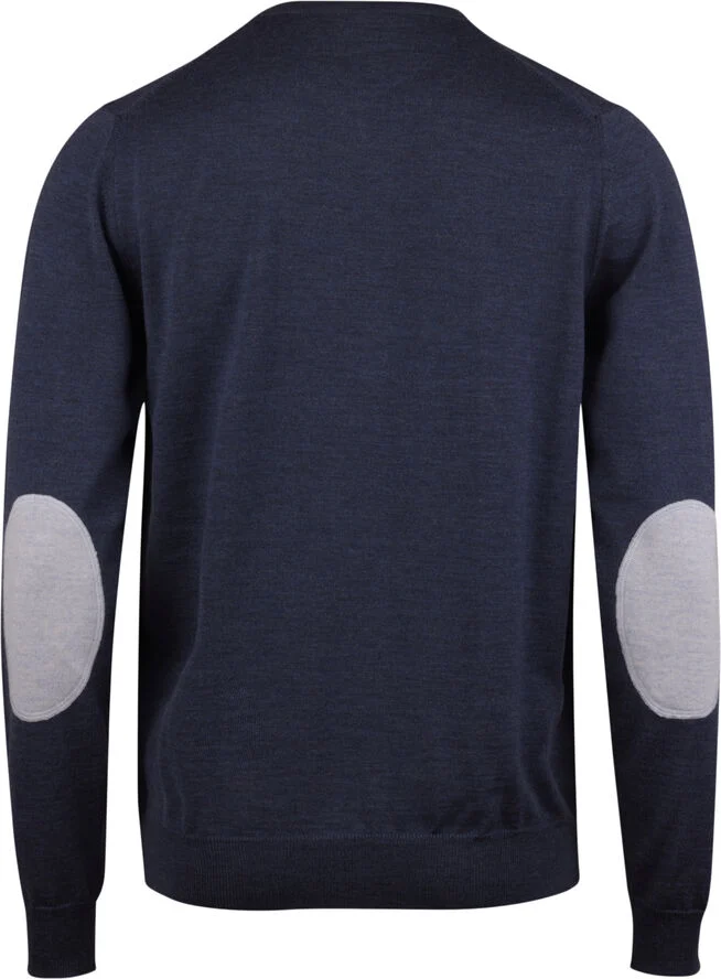 Stenströms Sweater Knitted Crew Neck With Patch Merino Wool Blue