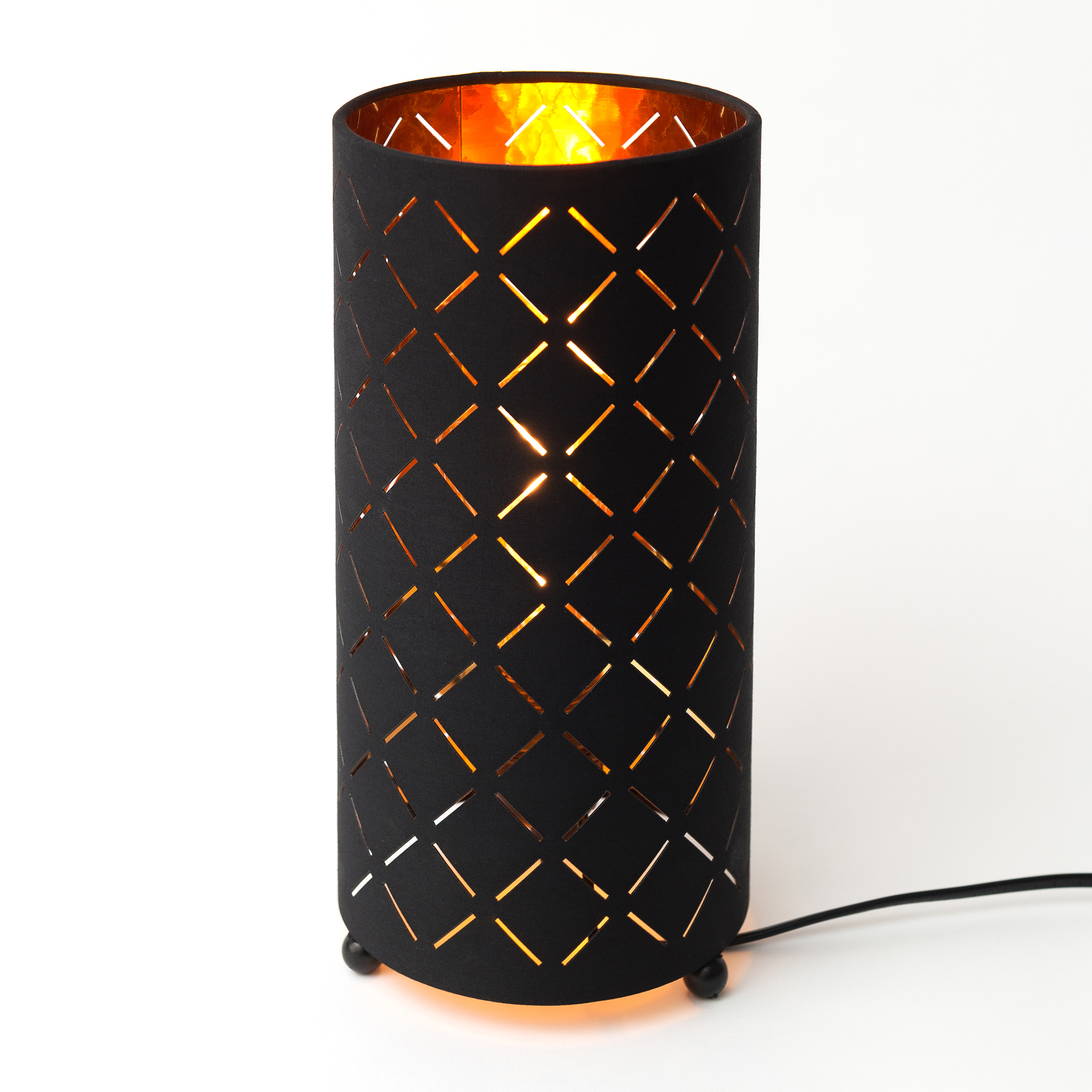 LED-Tischleuchte - schwarz-gold - mit Flammeneffekt