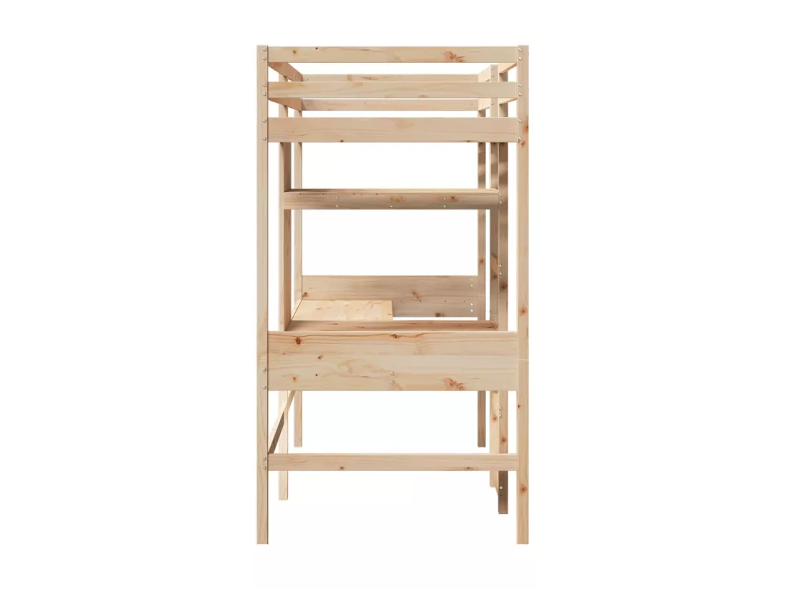 Lit mezzanine avec bureau et étagères 90x200 cm pin massif