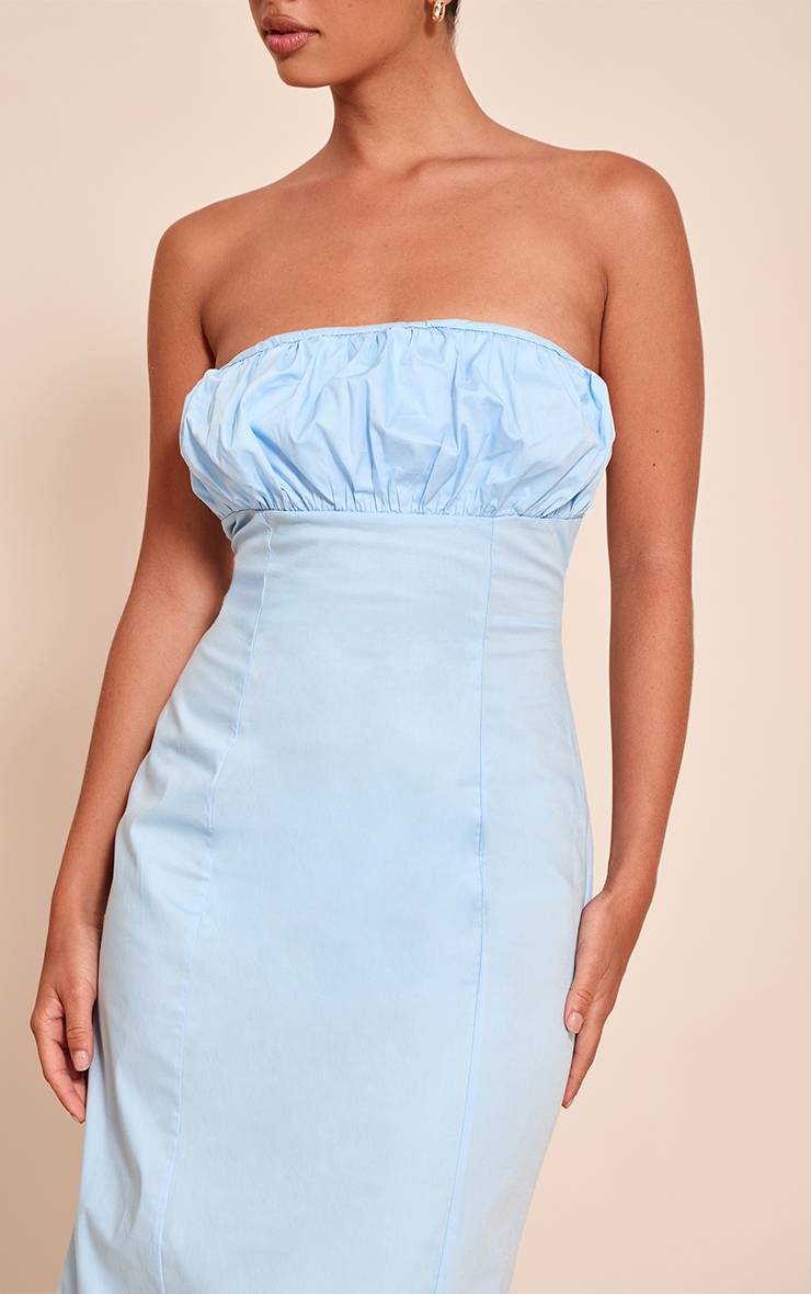 Bleu Robe Longue Bustier À Poitrine Froncée
