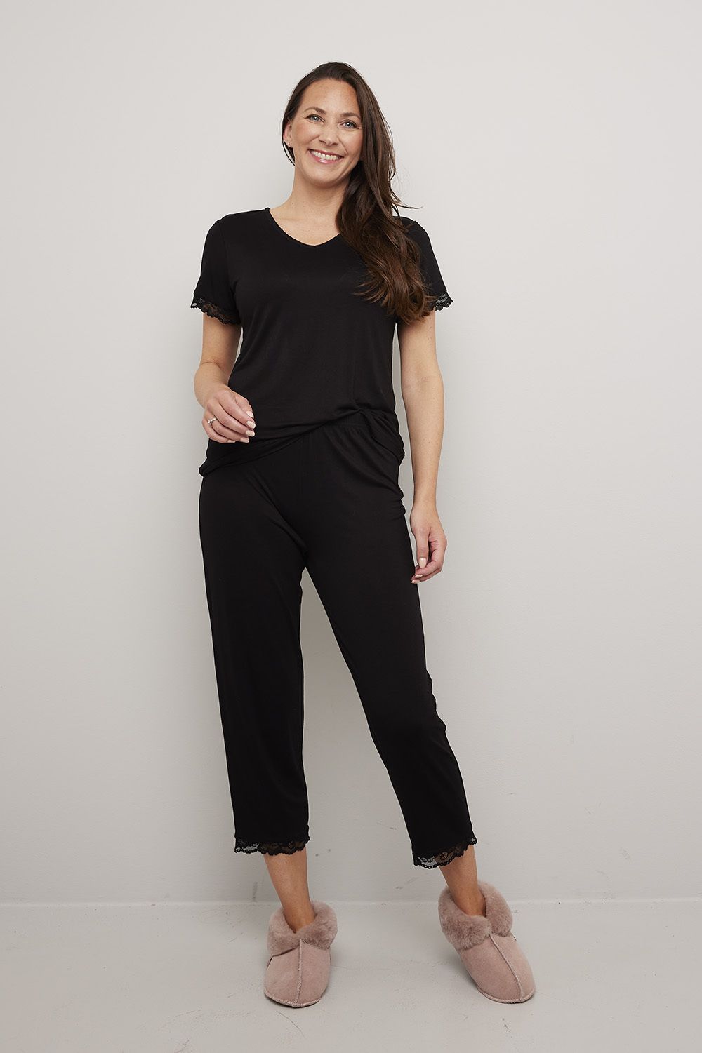 Pyjamas med korte ermer og trekvart bukse Lace