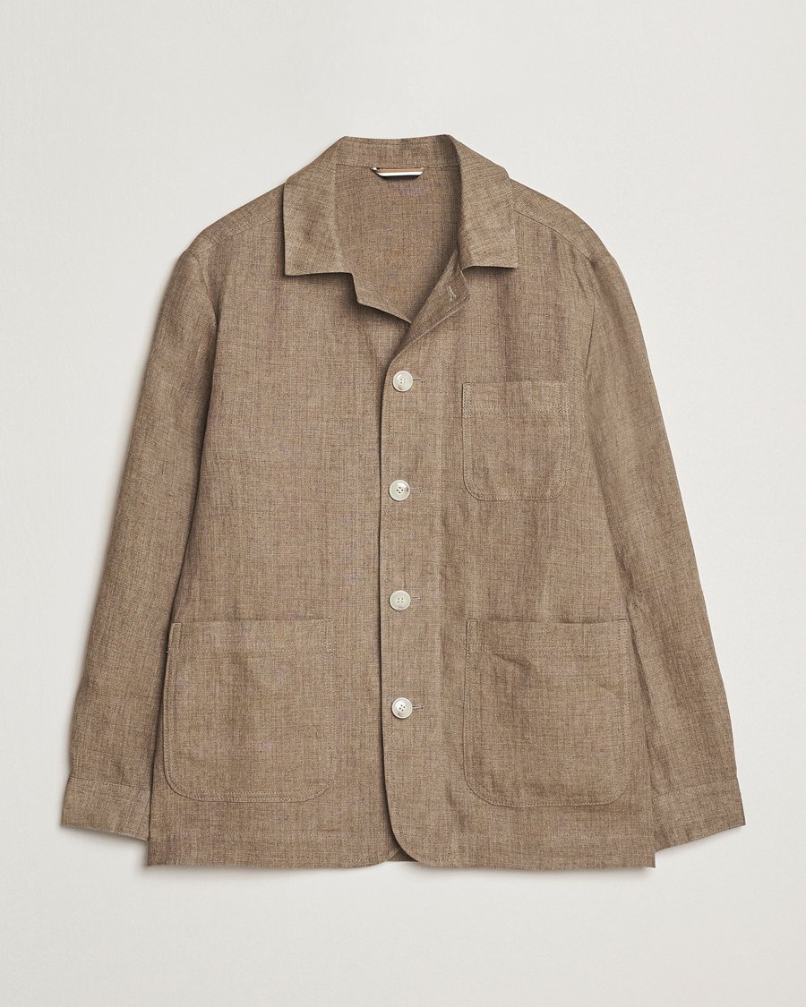 BOSS BLACK Carper Linen Shirt Jacket Dark Brown