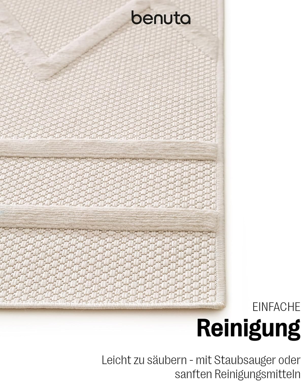 benuta Nest In- & Outdoor Teppich Bonte - Creme 160x230 cm - Strapazierfähig & Pflegeleicht - Für Balkon, Terrasse, Garten - Küchenteppich & Wohnzimmerteppich - Geometrisch, Boho-Style, Hygge Cozy