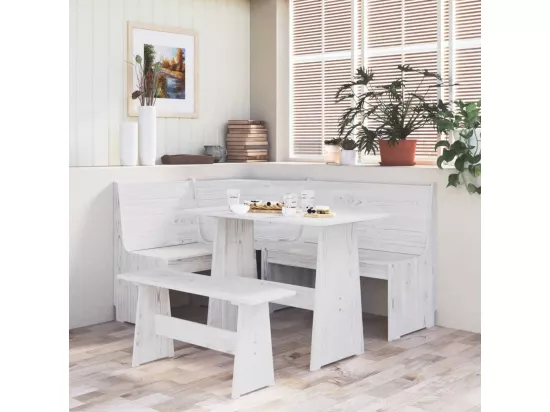 Ensemble à manger REINE 3 pcs blanc bois de pin massif