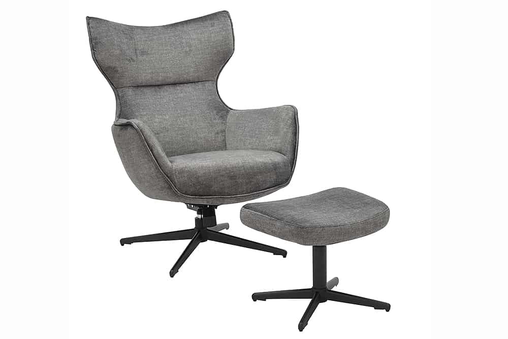 Design Hocker VOGUE 45cm grau Samt drehbar schwarze Metallbeine Fußhocker