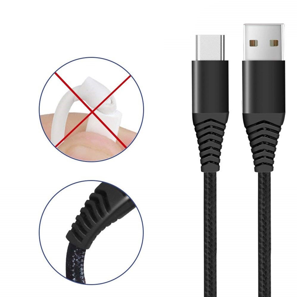 (1.2m/3A) Robustes USB auf USB C Ladekabel Datenkabel Nylon - Schwarz