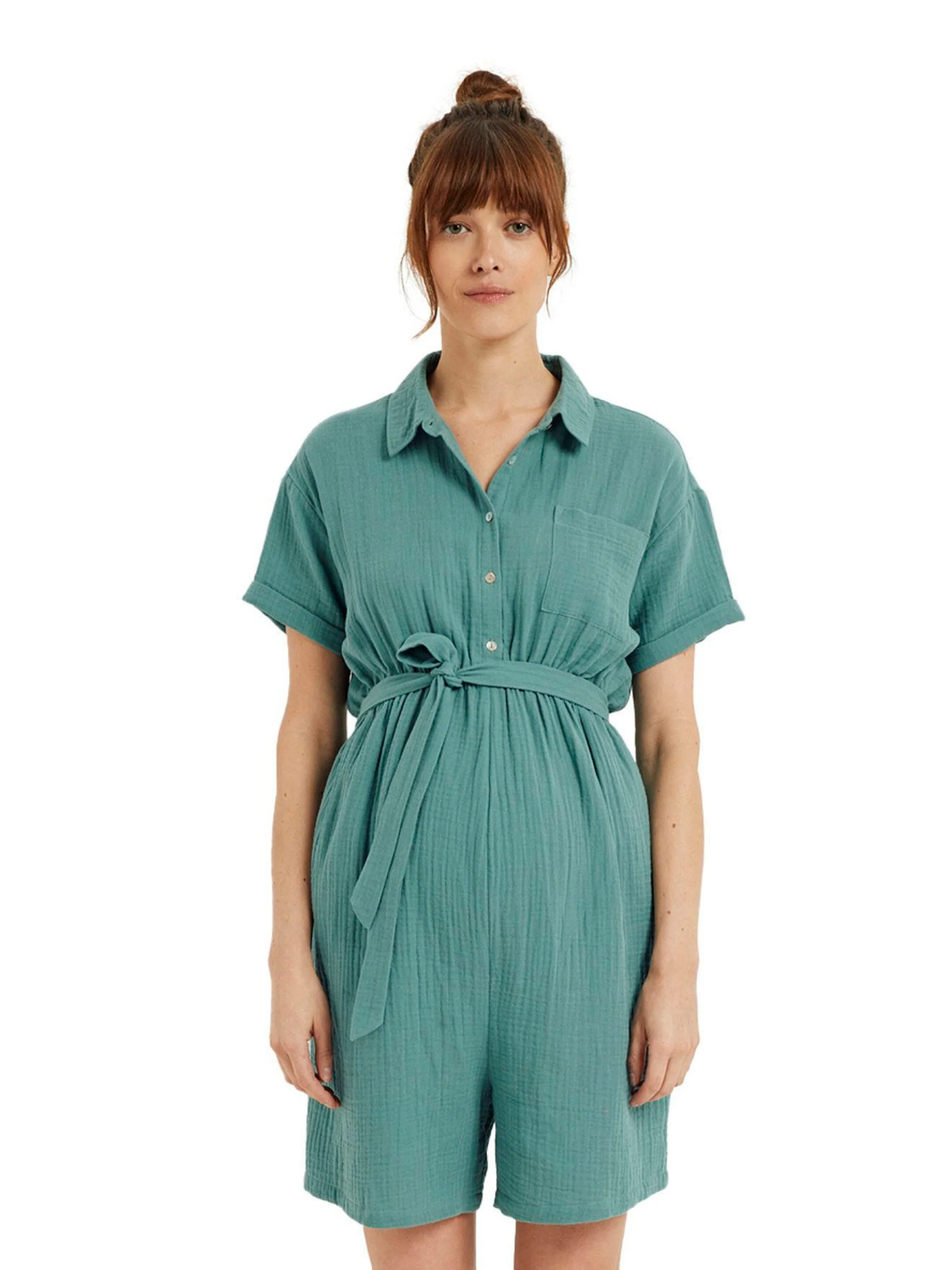 Vertbaudet Kurzer Jumpsuit für Schwangerschaft und Stillzeit aus Musselin smaragdgrün