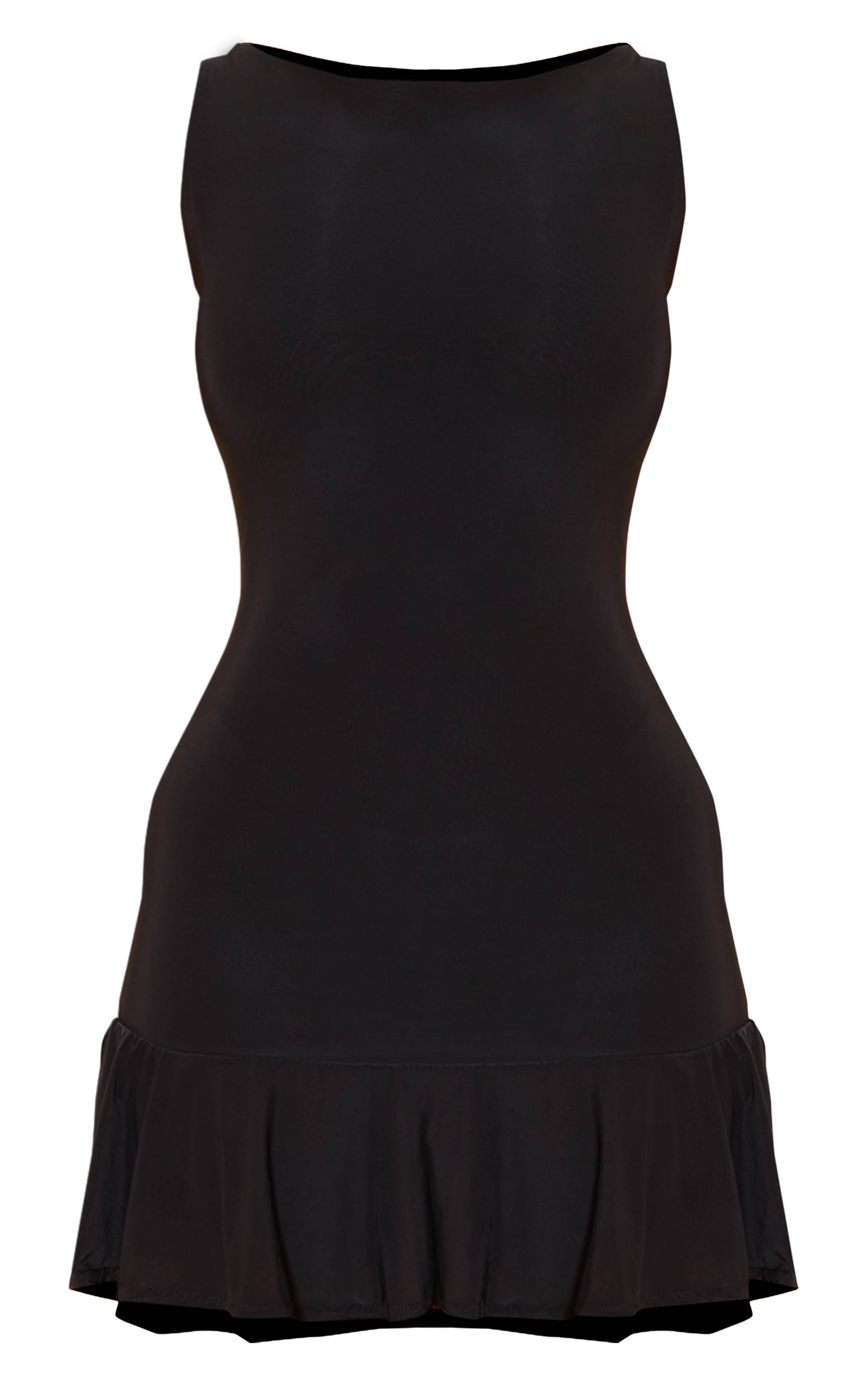 Noir Robe Mini Moulante Shape À Volants Et Motif Floral Sans Manches
