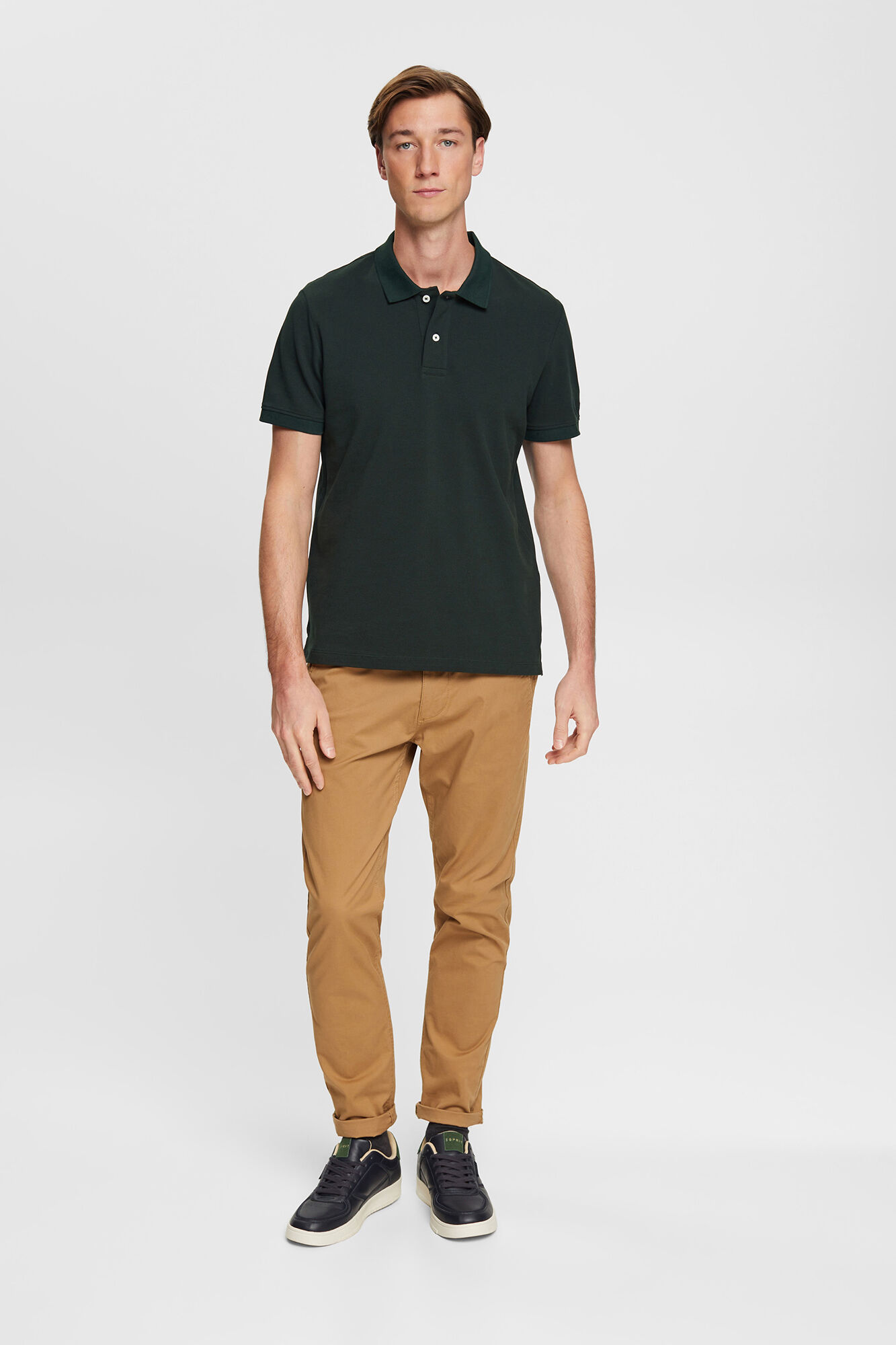 Camisa polo básica em piqué de algodão - Verde escuro