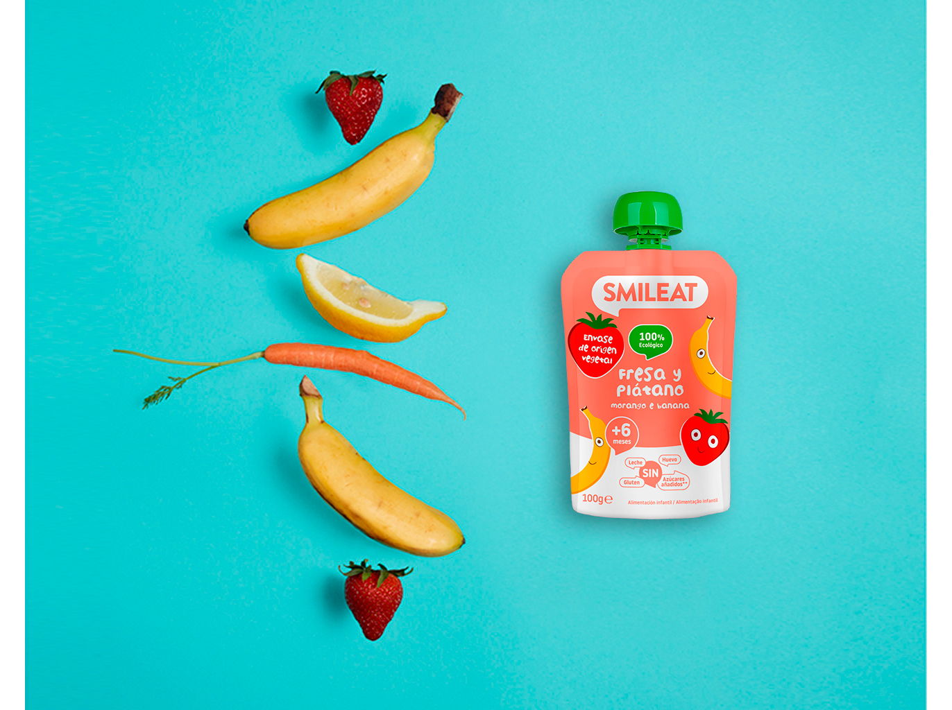 SAQUETA FRUTA SMILEAT BIO MORANGO E BANANA 100G