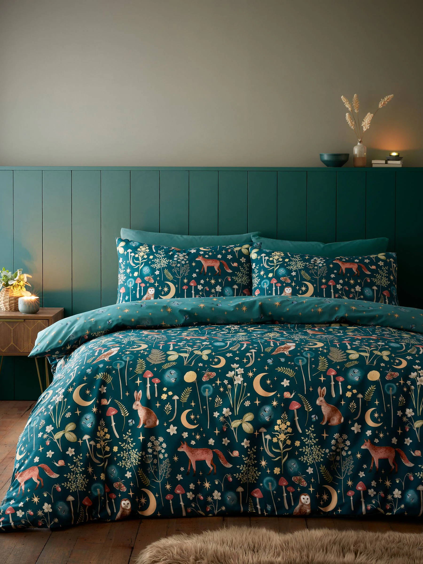 Catherine Lansfield Enchanted Twilight dekbedovertrek met dierenprint en kussensloop