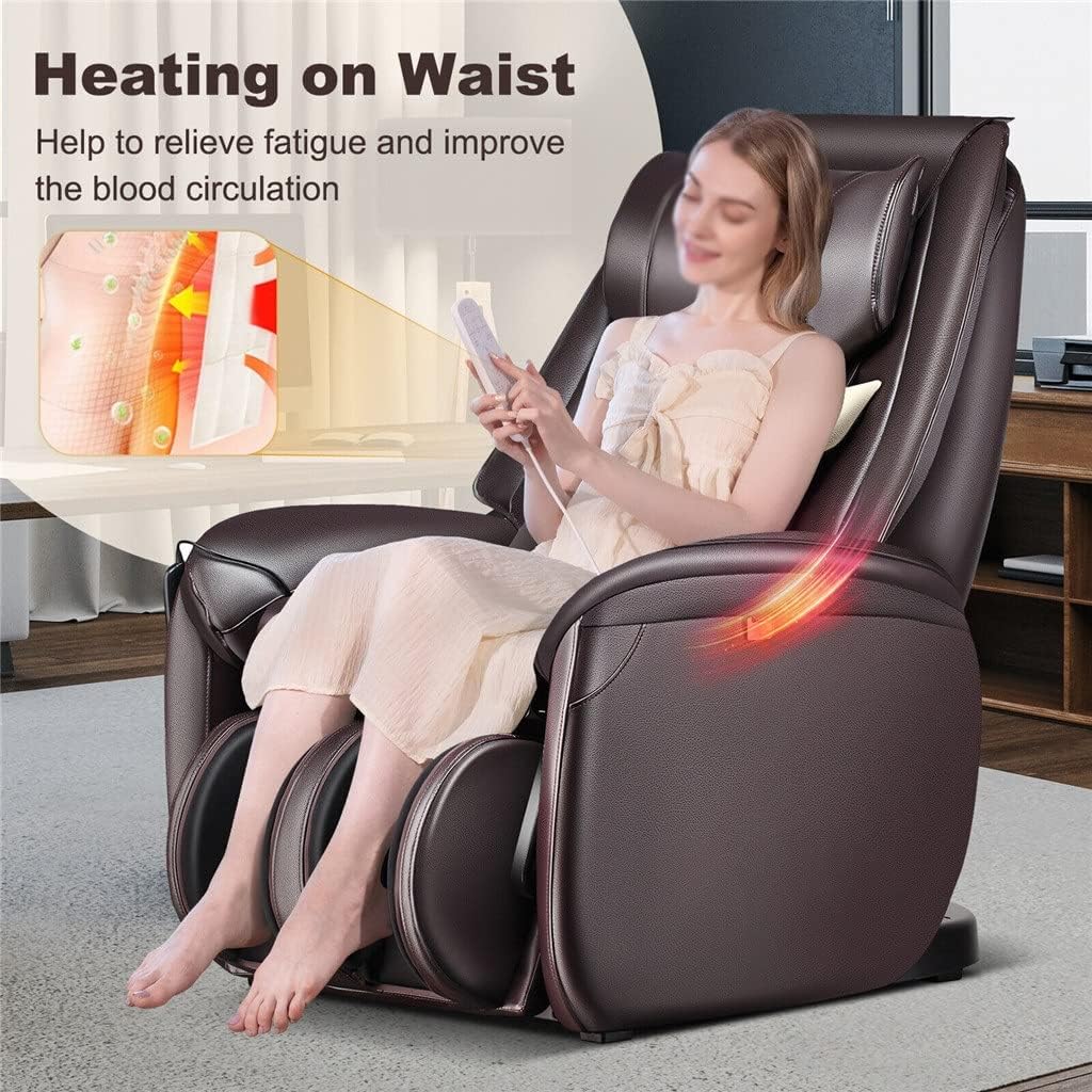 Walnut Full Body SL Track Zero Massage Chair w/Pillow Reversible Footrest Heat