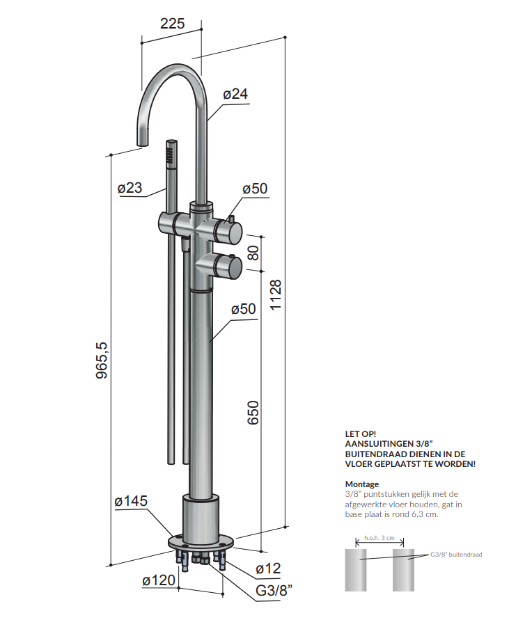 Hotbath Buddy/Laddy Thermostatische Badkraan Vrijstaand Geborsteld Nikkel B017