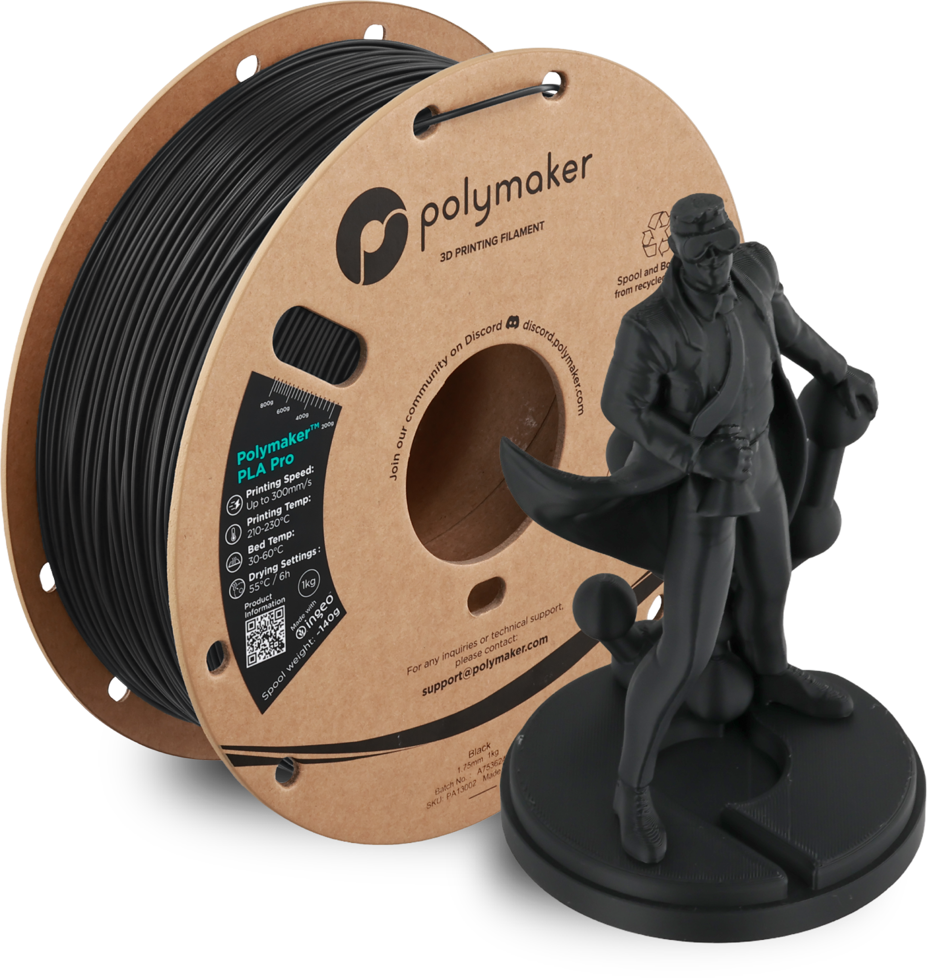Polymaker  PLA Pro Black, 1,75 mm / 1000 g    Neue, verbesserte Formulierung: Hochleistungs-High Speed-PLA in Black