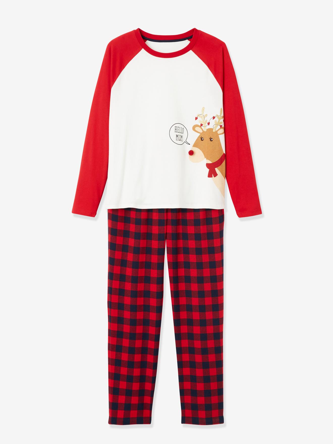 Coleção especial de pijamas natalinos femininos, pijamas lisos bege claro para toda a família com estampas.