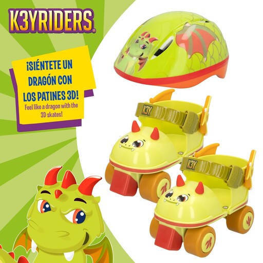 Keyriders - Conjunto de Patins e Capacete 3D Dragão