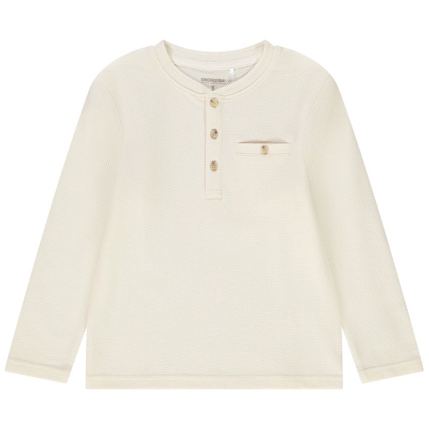 T-shirt manches longues en nid d'abeille uni pour garçon - Ecru