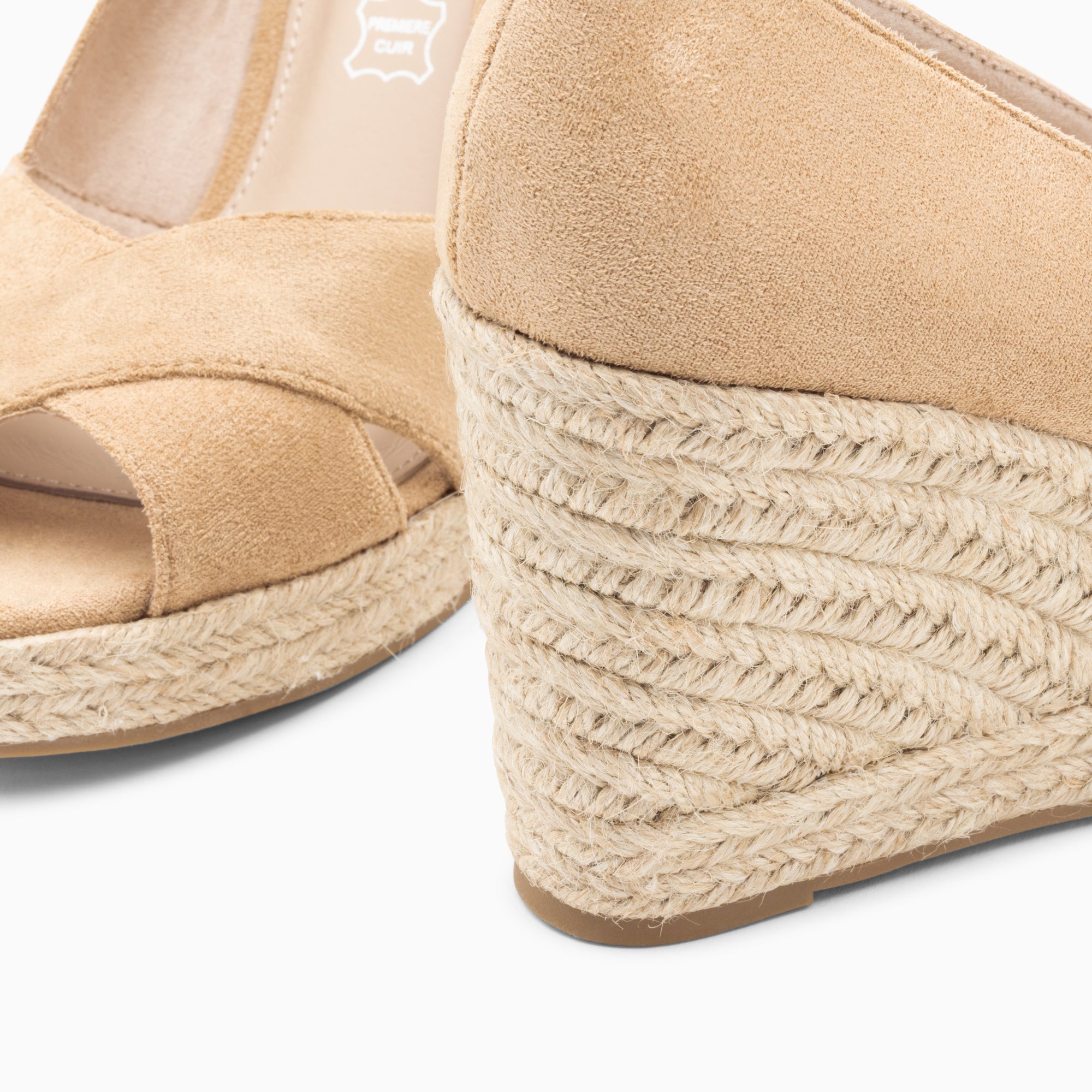 Sandales à talon, Compensées-Sandales compensées peep-toe Léonie beiges
