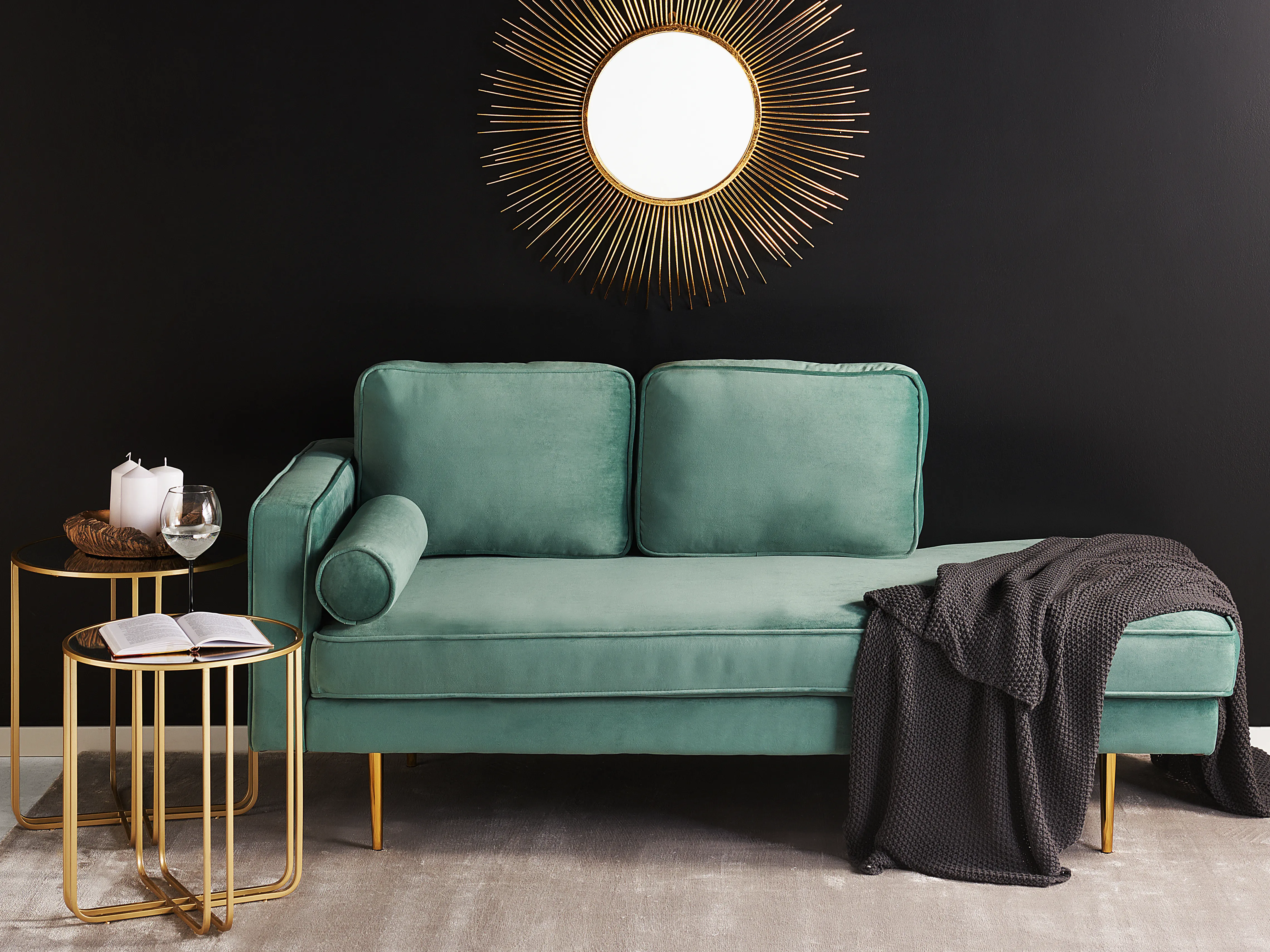 Linkszijdige chaise longue MIRAMAS Fluweel Mintgroen