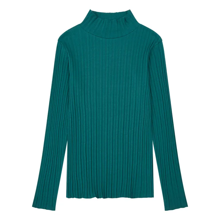 SMALLABLE BASICS Sous Pull Femme Cotelé Coton Bio | Vert sapin