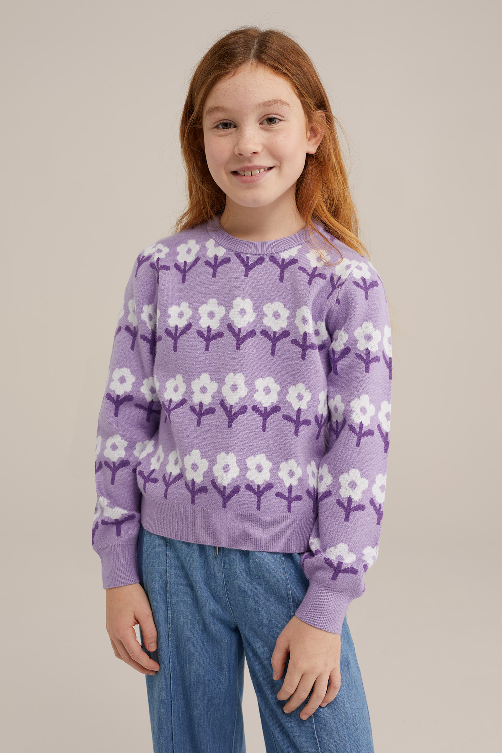 Meisjes gebreide trui met dessin WE Fashion Lila