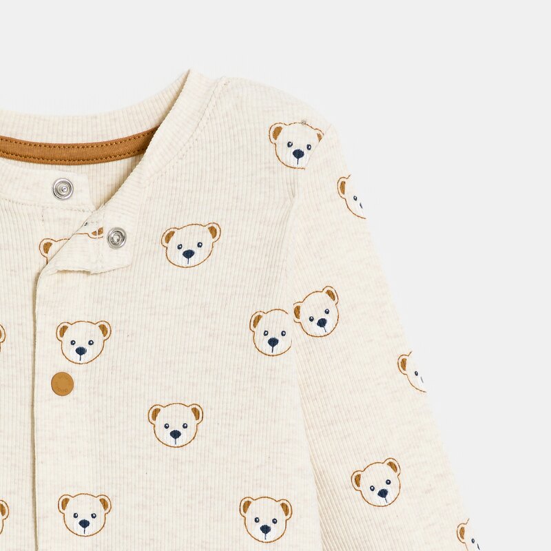 Combinaison maille côtelée ourson beige naissance Beige