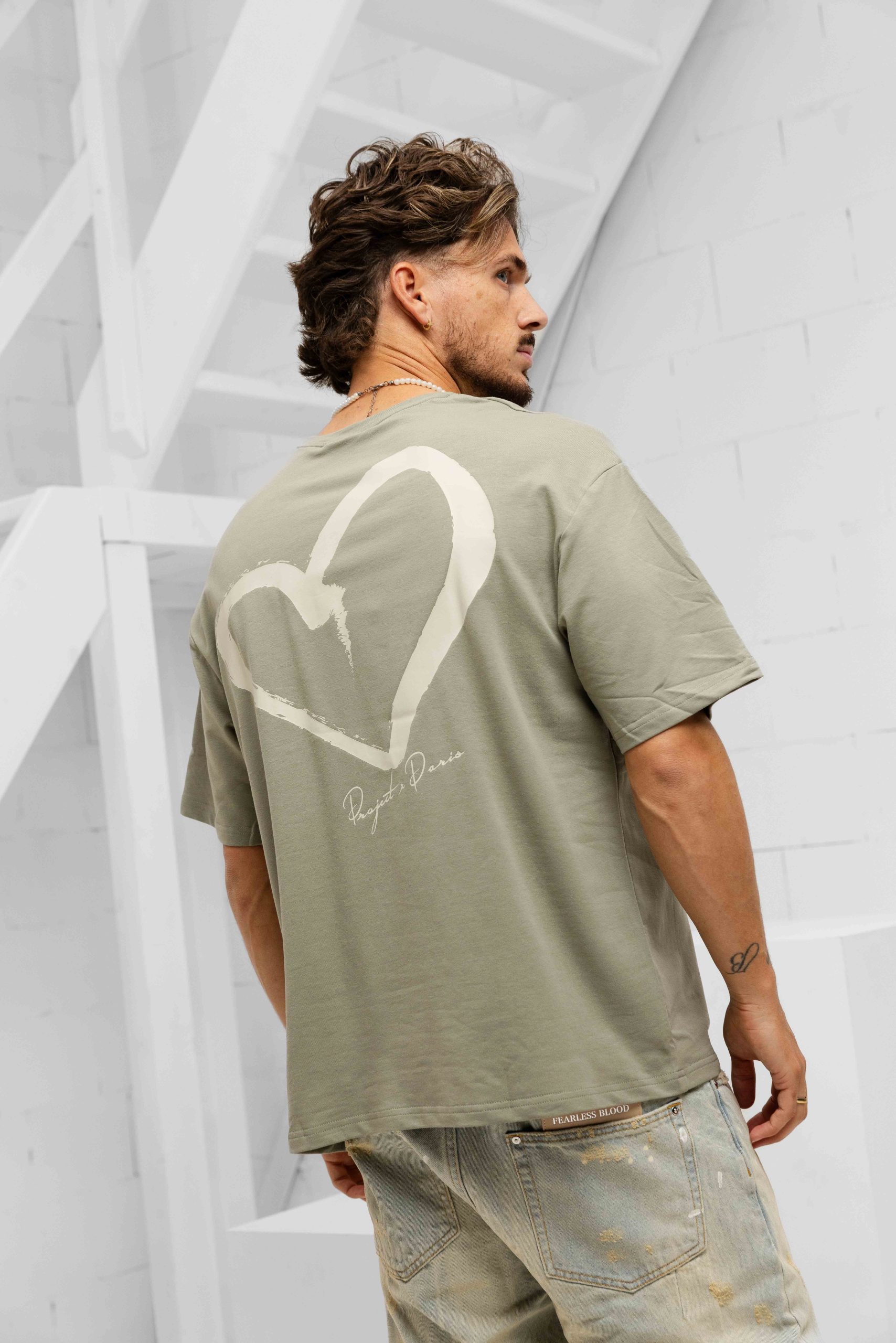 Project X Paris Cœur Brodé Street T-Shirt Heren Groen